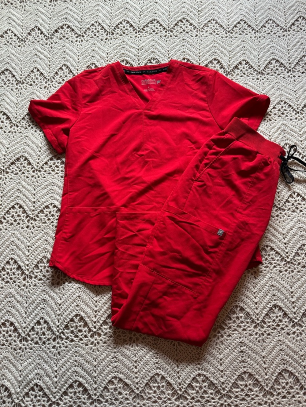 Fabletics Red V-Neck Scrub Top And Scrub Bottom Set Size Medium Short Nurses